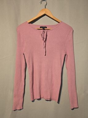 41 Hawthorn Pink Ribbed Tie-Neck Long Sleeve Top